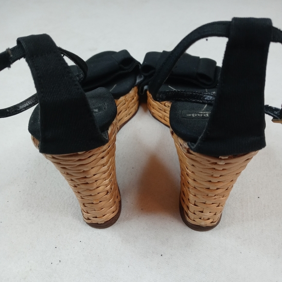 Kate Spade Bamboo Wedge Heels Black Straps Wrap An - Picture 8 of 8